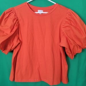 Mud Pie Womens Size Medium Puff Sleeve Blouse Orange Tshirt Style Bright